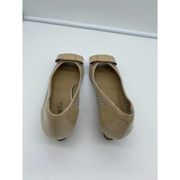 Vaneli Women’s Peep Toe Perforated Patent Leather Cork Wedge Beige Tan Size 9N - Picture 3 of 6